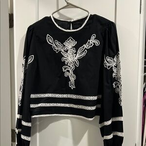 Zara Embroidered Black Blouse